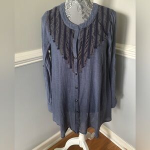 Women’s Free People Western Tunic Button Down Long Sleeve Shirt Size Large